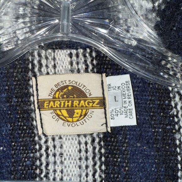 Vintage Earth Ragz Woven Blanket Jacket Men's Sz Large Striped Black Baja - Picture 6 of 12